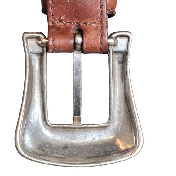 Fossil Leather Belt Women Neutral Tan Size XL Silverplated Santa Fe Style - Picture 5 of 13